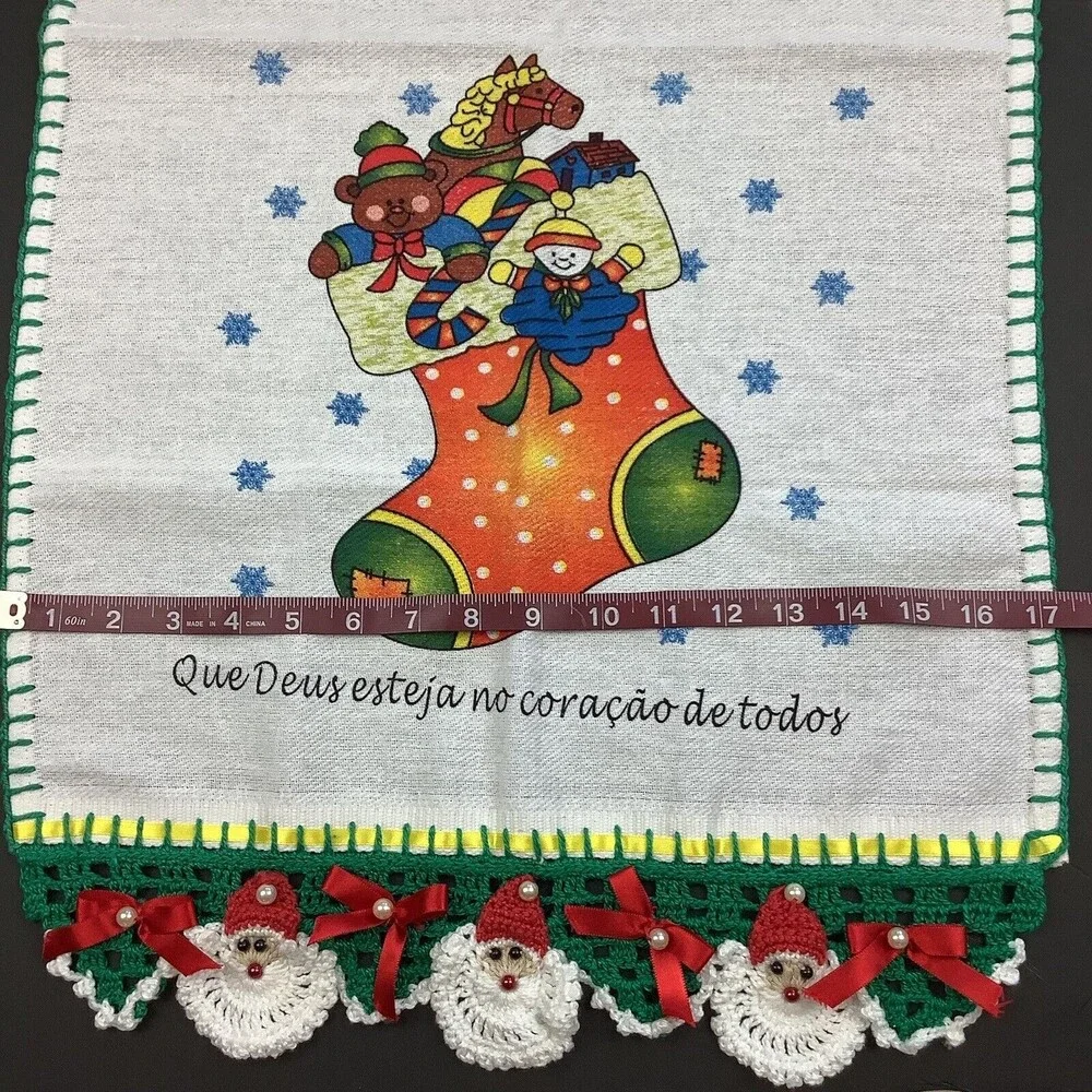 Kitchen Towel Handmade Crochet Runner Christmas Stocking Portuguese 17X32